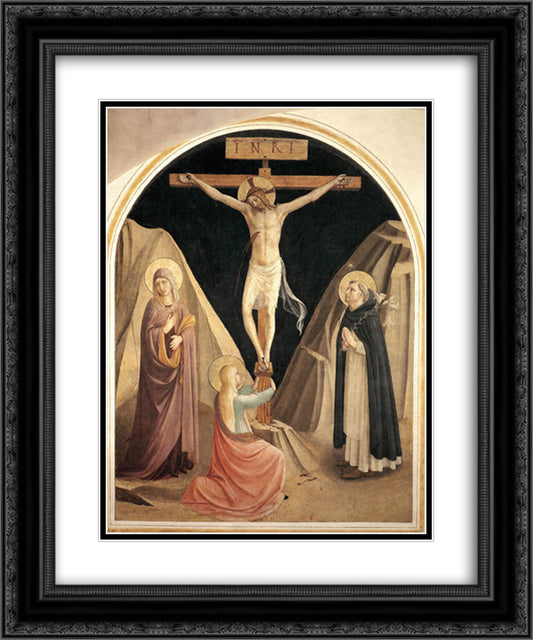 Crucifixion with the Virgin, Mary Magdalene and St. Dominic 20x24 Black Ornate Wood Framed Art Print Poster with Double Matting by Angelico, Fra