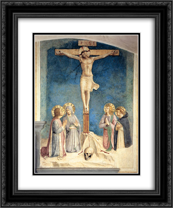 Crucifixion with the Virgin and Sts. Cosmas, John the Evangelist and Peter Martyr 20x24 Black Ornate Wood Framed Art Print Poster with Double Matting by Angelico, Fra