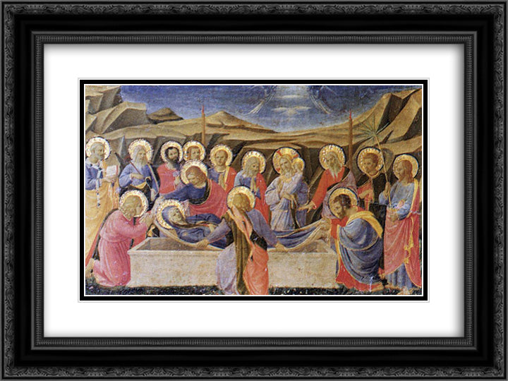 Death of the Virgin 24x18 Black Ornate Wood Framed Art Print Poster with Double Matting by Angelico, Fra