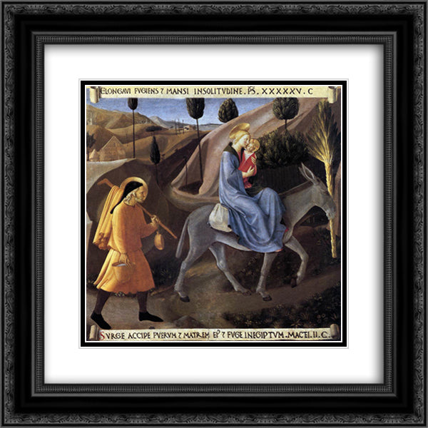 Flight into Egypt 20x20 Black Ornate Wood Framed Art Print Poster with Double Matting by Angelico, Fra