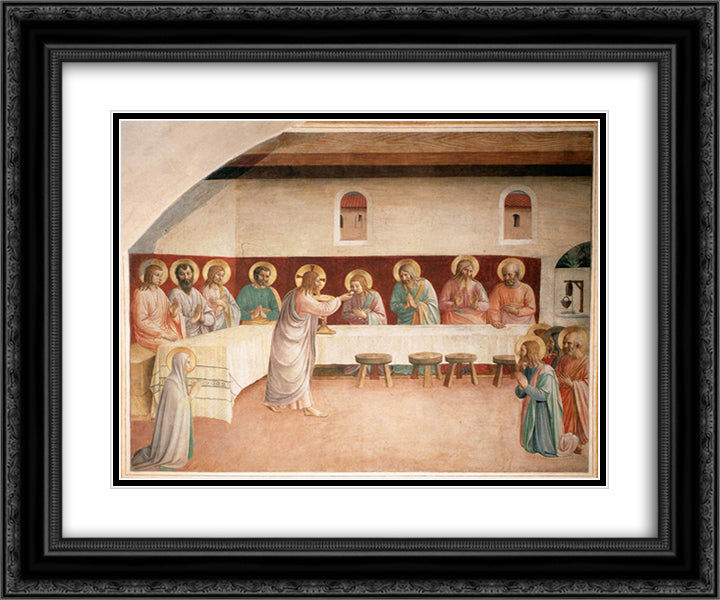 Institution of the Eucharist 24x20 Black Ornate Wood Framed Art Print Poster with Double Matting by Angelico, Fra