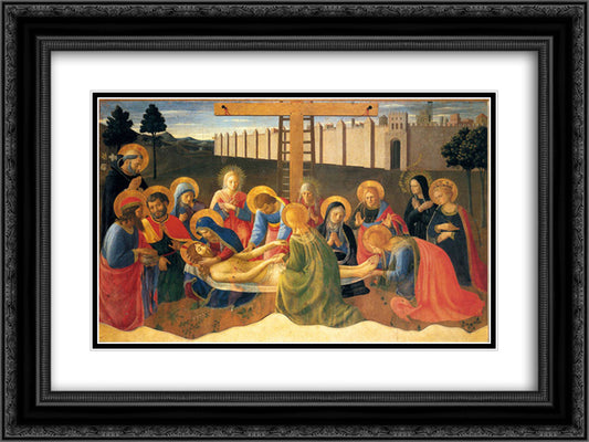 Lamentation over Christ 24x18 Black Ornate Wood Framed Art Print Poster with Double Matting by Angelico, Fra