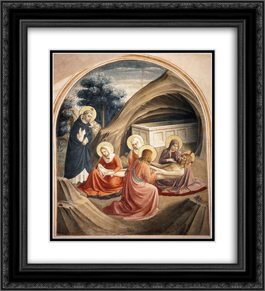 Lamentation over Christ 20x22 Black Ornate Wood Framed Art Print Poster with Double Matting by Angelico, Fra