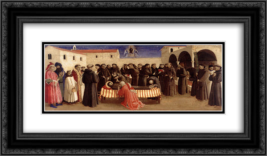 Lamentation over St. Francis 24x14 Black Ornate Wood Framed Art Print Poster with Double Matting by Angelico, Fra