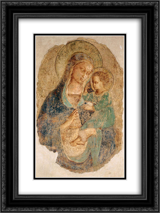 Madonna and Child 18x24 Black Ornate Wood Framed Art Print Poster with Double Matting by Angelico, Fra