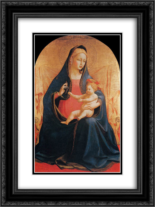 Madonna and Child of the Grapes 18x24 Black Ornate Wood Framed Art Print Poster with Double Matting by Angelico, Fra