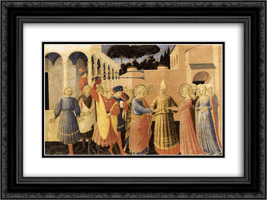 Marriage of the Virgin 24x18 Black Ornate Wood Framed Art Print Poster with Double Matting by Angelico, Fra