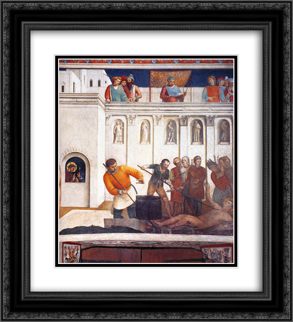 Martyrdom of St. Lawrence 20x22 Black Ornate Wood Framed Art Print Poster with Double Matting by Angelico, Fra