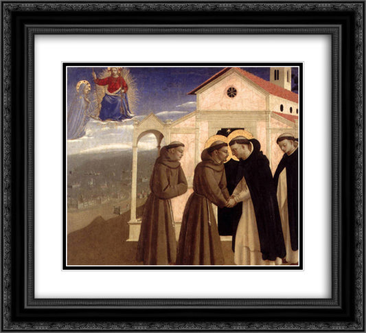 Meeting of St. Francis and St. Dominic 22x20 Black Ornate Wood Framed Art Print Poster with Double Matting by Angelico, Fra