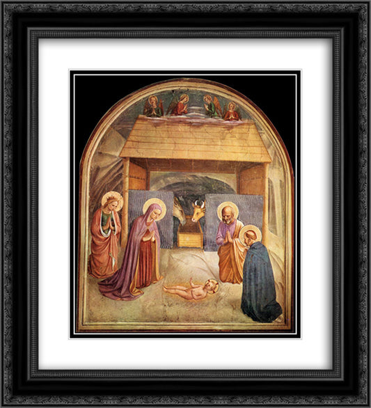 Nativity 20x22 Black Ornate Wood Framed Art Print Poster with Double Matting by Angelico, Fra