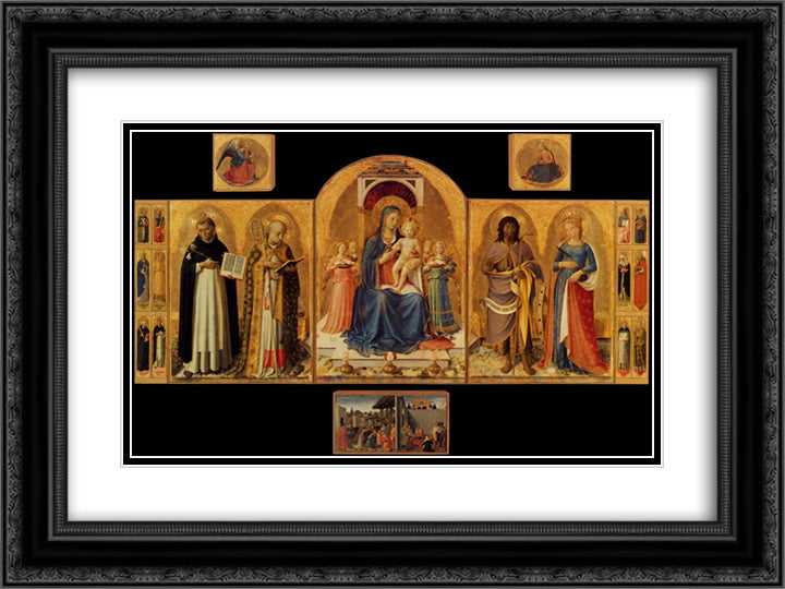 Perugia Altarpiece 24x18 Black Ornate Wood Framed Art Print Poster with Double Matting by Angelico, Fra