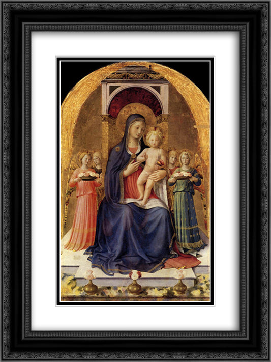 Perugia Altarpiece (central panel) 18x24 Black Ornate Wood Framed Art Print Poster with Double Matting by Angelico, Fra