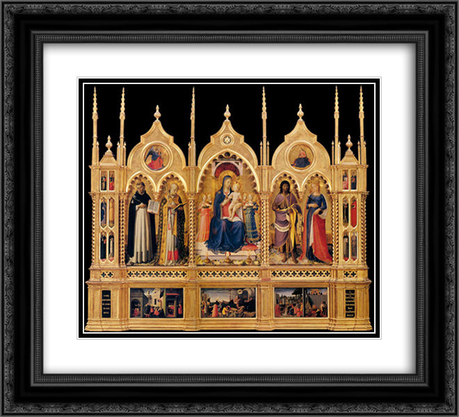 Perugia Altarpiece 22x20 Black Ornate Wood Framed Art Print Poster with Double Matting by Angelico, Fra