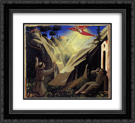 Receiving the Stigmata 22x20 Black Ornate Wood Framed Art Print Poster with Double Matting by Angelico, Fra