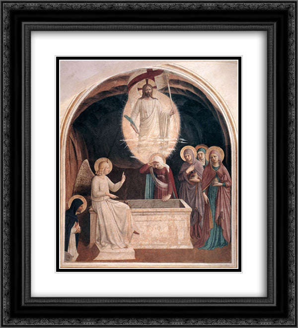 Resurrection of Christ and Women at the Tomb 20x22 Black Ornate Wood Framed Art Print Poster with Double Matting by Angelico, Fra