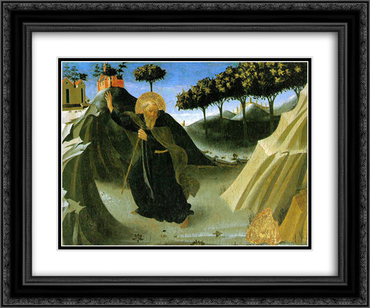 Saint Anthony the Abbot Tempted by a Lump of Gold 24x20 Black Ornate Wood Framed Art Print Poster with Double Matting by Angelico, Fra