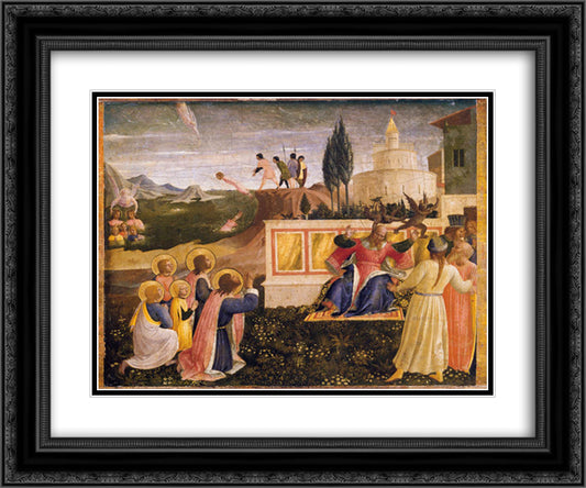 Saint Cosmas and Saint Damian Salvaged 24x20 Black Ornate Wood Framed Art Print Poster with Double Matting by Angelico, Fra