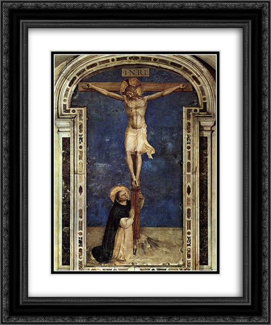 Saint Dominic Adoring the Crucifixion 20x24 Black Ornate Wood Framed Art Print Poster with Double Matting by Angelico, Fra