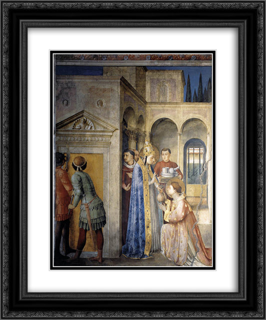 Saint Lawrence Receiving the Treasures of the Church from Pope Sixtus II 20x24 Black Ornate Wood Framed Art Print Poster with Double Matting by Angelico, Fra