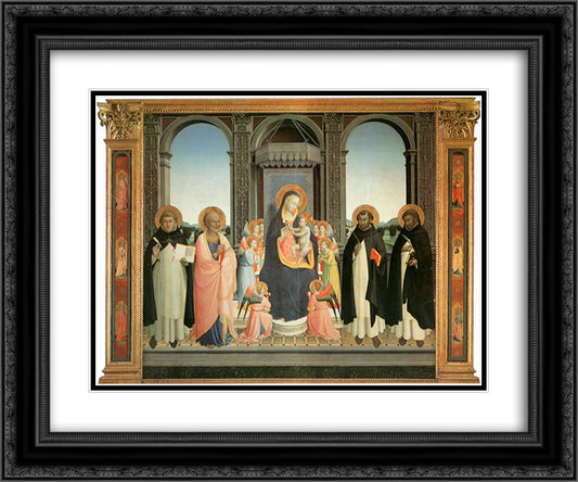 San Domenico Altarpiece 24x20 Black Ornate Wood Framed Art Print Poster with Double Matting by Angelico, Fra