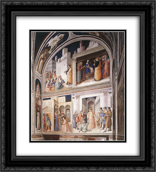 Scenes from the Lives of Sts. Lawrence and Stephen 20x22 Black Ornate Wood Framed Art Print Poster with Double Matting by Angelico, Fra