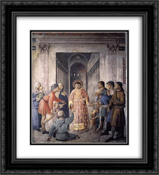 St. Lawrence giving alms 20x22 Black Ornate Wood Framed Art Print Poster with Double Matting by Angelico, Fra