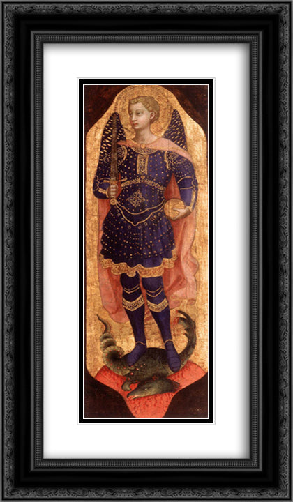 St. Michael 14x24 Black Ornate Wood Framed Art Print Poster with Double Matting by Angelico, Fra