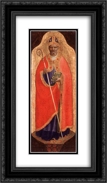 St. Nicholas of Bari 14x24 Black Ornate Wood Framed Art Print Poster with Double Matting by Angelico, Fra