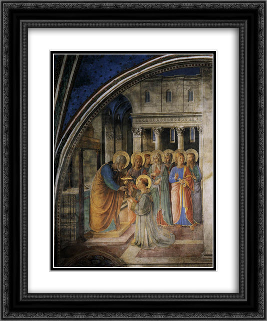 St. Peter Consacrates Stephen as Deacon 20x24 Black Ornate Wood Framed Art Print Poster with Double Matting by Angelico, Fra