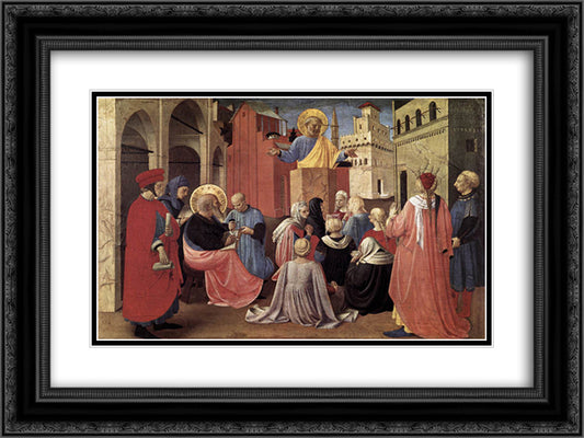 St. Peter Preaching in the Presence of St. Mark 24x18 Black Ornate Wood Framed Art Print Poster with Double Matting by Angelico, Fra