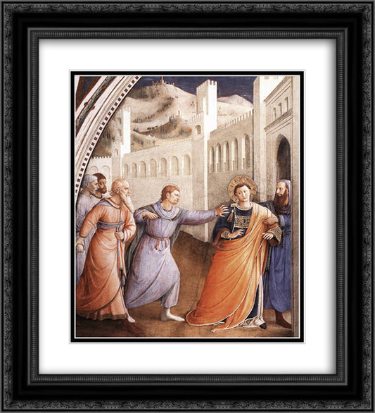 St. Stephen Being Led to his Martyrdom 20x22 Black Ornate Wood Framed Art Print Poster with Double Matting by Angelico, Fra