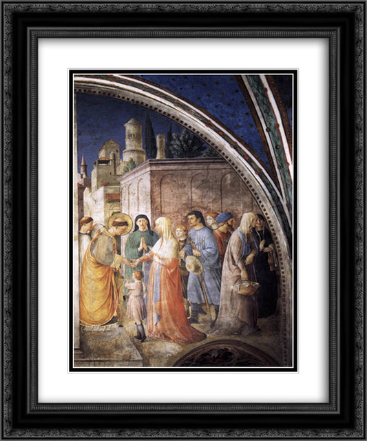 St. Stephen Distributing Alms 20x24 Black Ornate Wood Framed Art Print Poster with Double Matting by Angelico, Fra