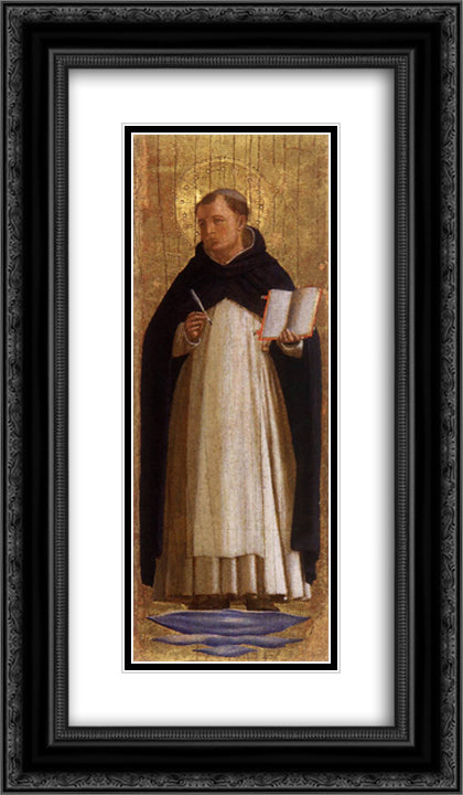 St. Thomas Aquinas 14x24 Black Ornate Wood Framed Art Print Poster with Double Matting by Angelico, Fra