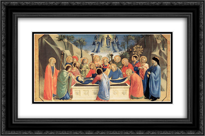 The Burial of the Virgin and the Reception of Her Soul in Heaven 24x16 Black Ornate Wood Framed Art Print Poster with Double Matting by Angelico, Fra