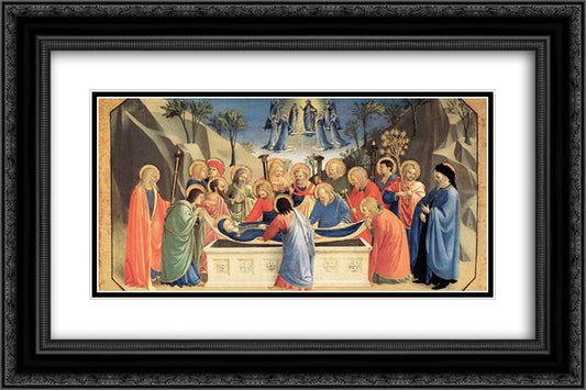 The Burial of the Virgin and the Reception of Her Soul in Heaven 24x16 Black Ornate Wood Framed Art Print Poster with Double Matting by Angelico, Fra