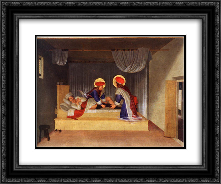 The Healing of Justinian by Saint Cosmas and Saint Damian 24x20 Black Ornate Wood Framed Art Print Poster with Double Matting by Angelico, Fra