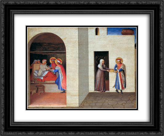 The Healing of Palladia by Saint Cosmas and Saint Damian 24x20 Black Ornate Wood Framed Art Print Poster with Double Matting by Angelico, Fra