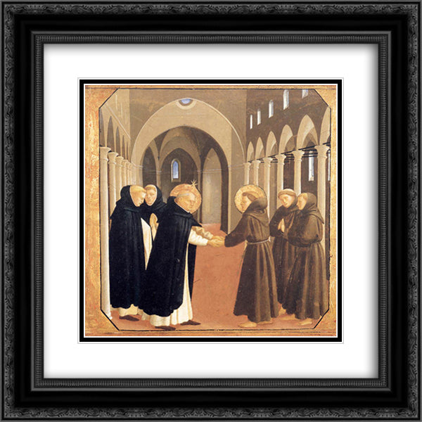 The Meeting of Sts. Dominic and Francis of Assisi 20x20 Black Ornate Wood Framed Art Print Poster with Double Matting by Angelico, Fra