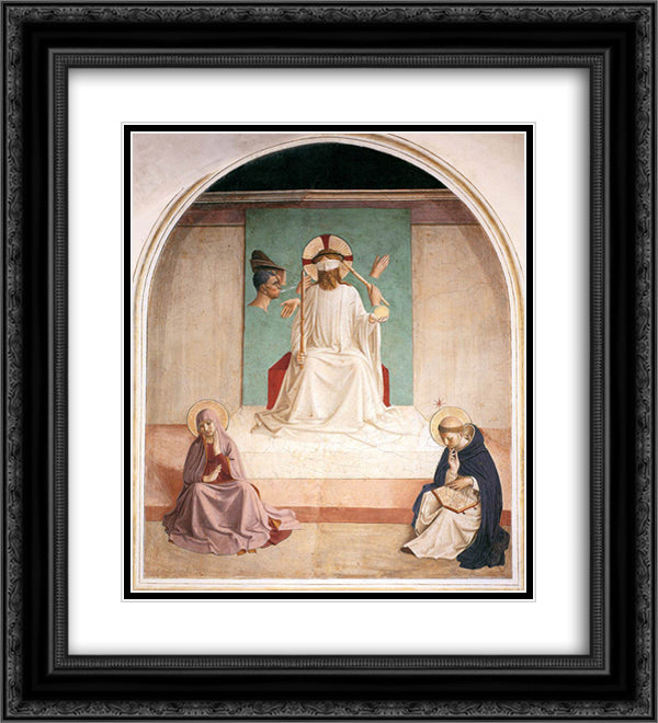 The Mocking of Christ 20x22 Black Ornate Wood Framed Art Print Poster with Double Matting by Angelico, Fra