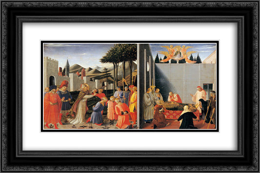 The Story of St. Nicholas 24x16 Black Ornate Wood Framed Art Print Poster with Double Matting by Angelico, Fra