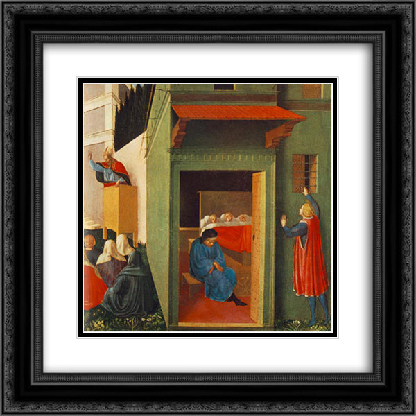 The Story of St. Nicholas Giving Dowry to Three Poor Girls 20x20 Black Ornate Wood Framed Art Print Poster with Double Matting by Angelico, Fra