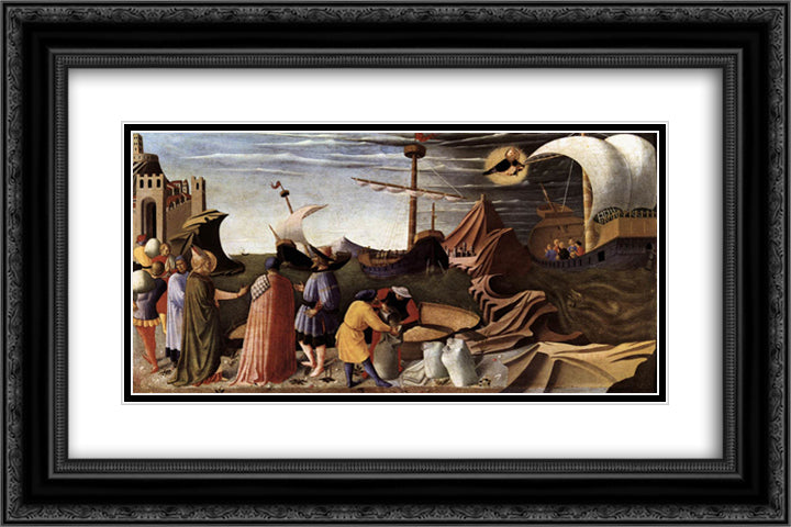 The Story of St. Nicholas St. Nicholas saves the ship 24x16 Black Ornate Wood Framed Art Print Poster with Double Matting by Angelico, Fra