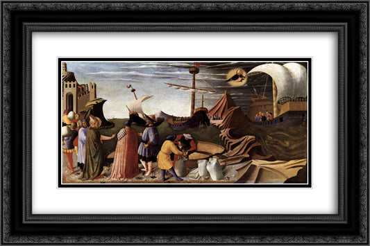 The Story of St. Nicholas St. Nicholas saves the ship 24x16 Black Ornate Wood Framed Art Print Poster with Double Matting by Angelico, Fra