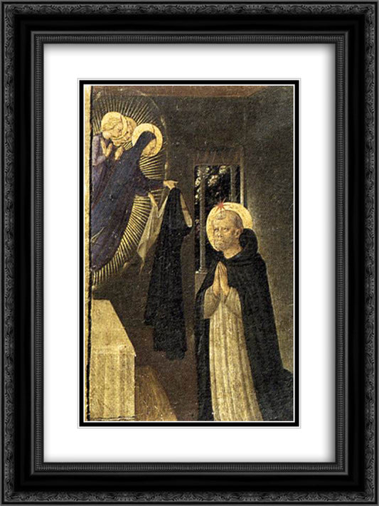 The Virgin Consigns the Habit to St. Dominic 18x24 Black Ornate Wood Framed Art Print Poster with Double Matting by Angelico, Fra