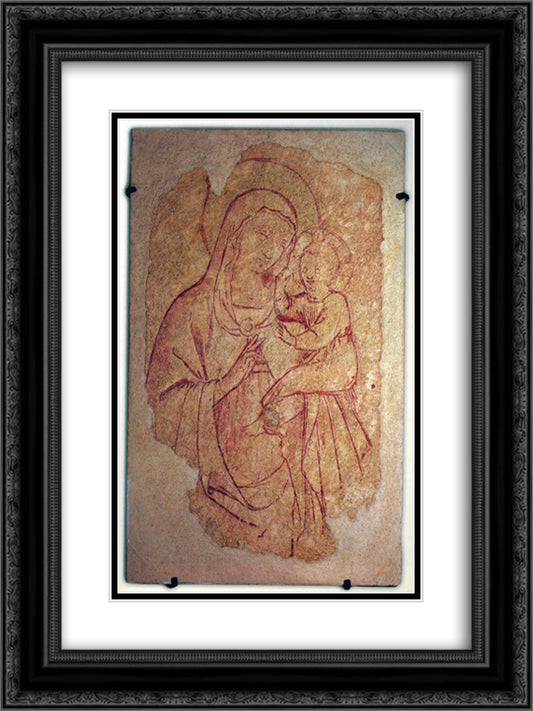 Virgin and Child 18x24 Black Ornate Wood Framed Art Print Poster with Double Matting by Angelico, Fra