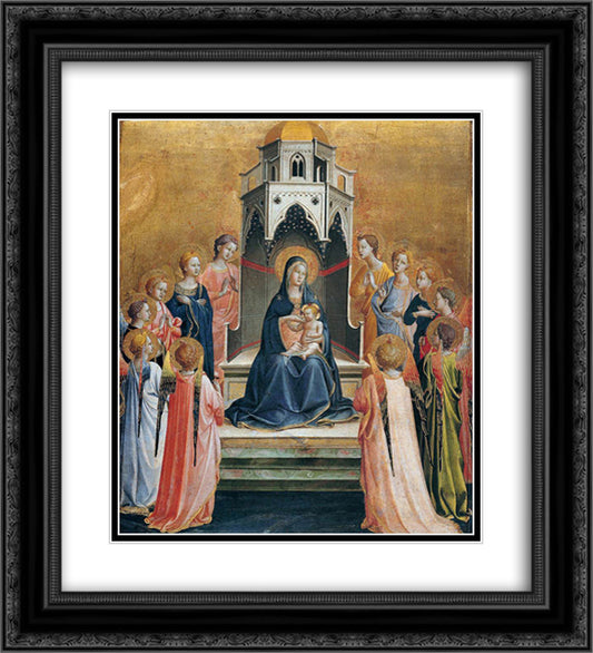 Virgin and Child Enthroned with Twelve Angels 20x22 Black Ornate Wood Framed Art Print Poster with Double Matting by Angelico, Fra
