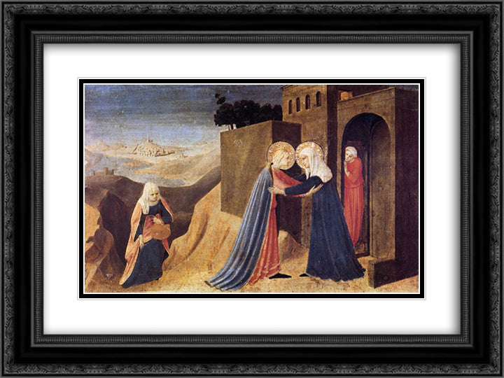 Visitation 24x18 Black Ornate Wood Framed Art Print Poster with Double Matting by Angelico, Fra