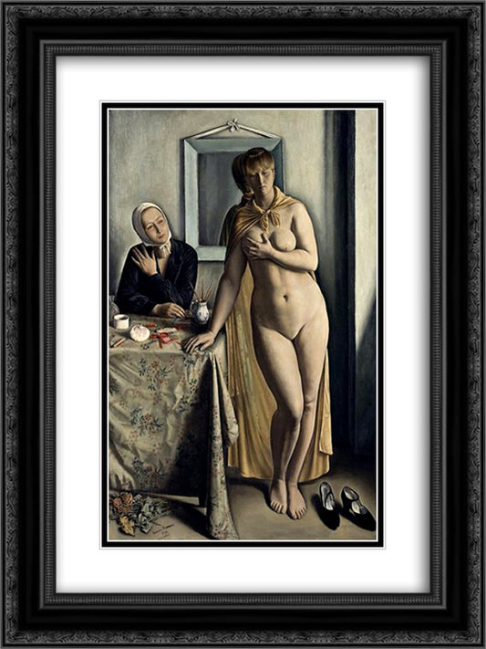 A la toilette 18x24 Black Ornate Wood Framed Art Print Poster with Double Matting by Barraud, Francois