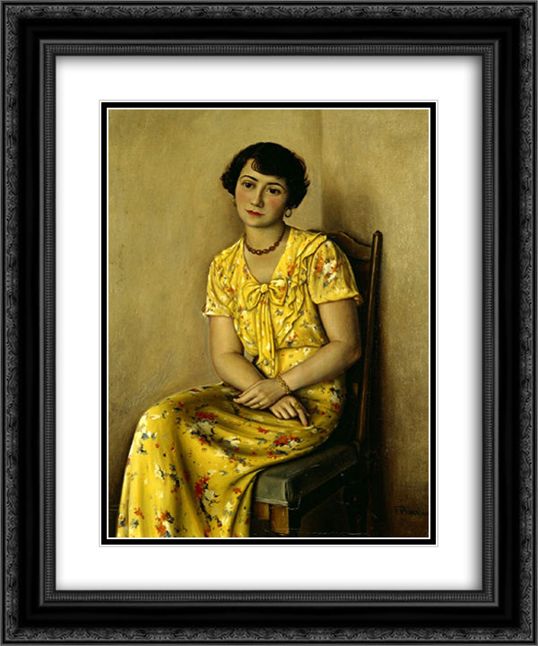 Jeune femme en jaune 20x24 Black Ornate Wood Framed Art Print Poster with Double Matting by Barraud, Francois