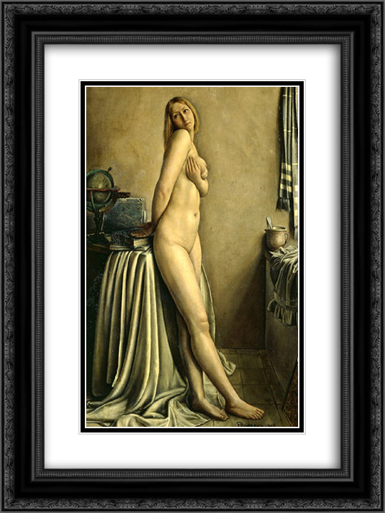 La Langoureuse 18x24 Black Ornate Wood Framed Art Print Poster with Double Matting by Barraud, Francois